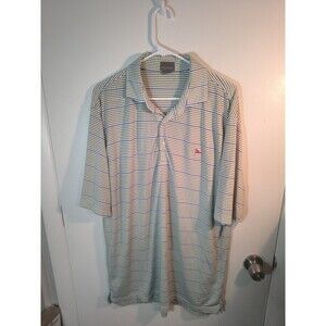 FENNEC Men Large Green Blue Striped Golf Polo Shirt Willowbend Country Club L